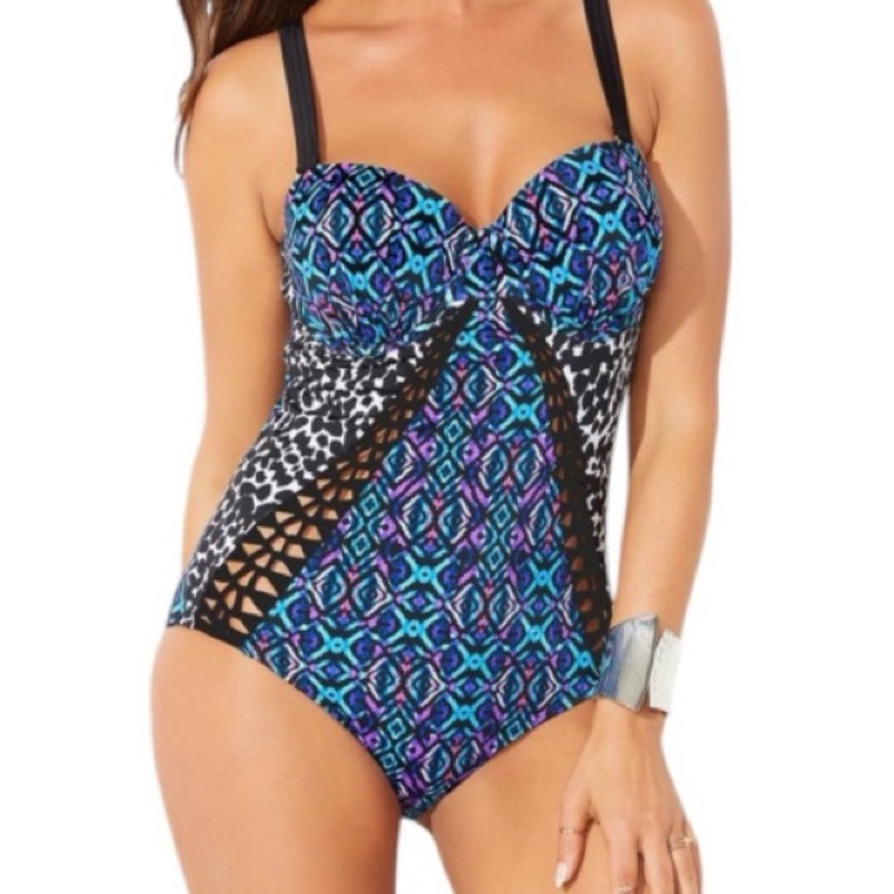 Swimsuits For All Women's Plus Size 22 Macrame Underwire One Piece Swimsuit